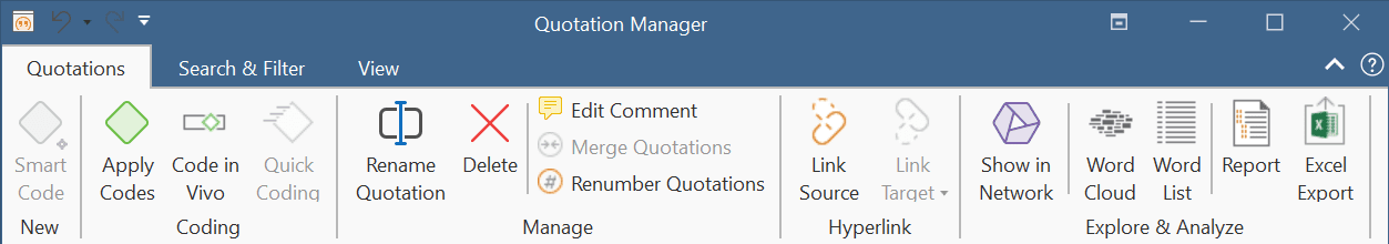 ATLAS.ti Quotation Manager ribbon