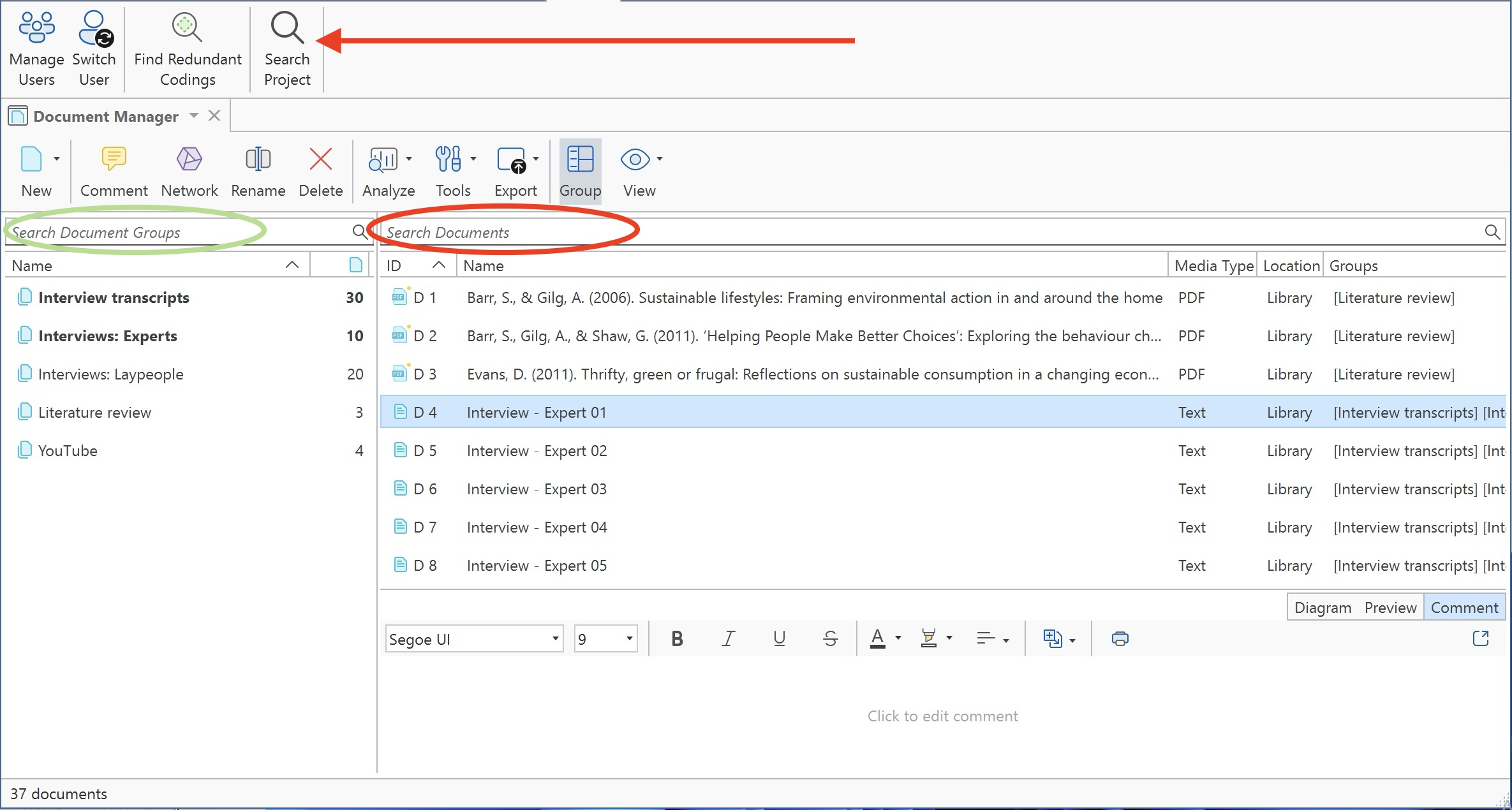 Search & Filter tab in Managers