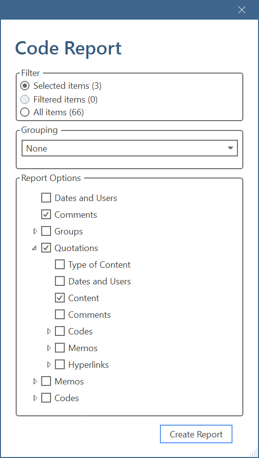 Report for one or multiple codes