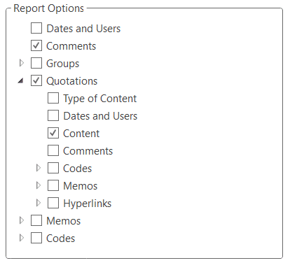 Selecting the content for the reports