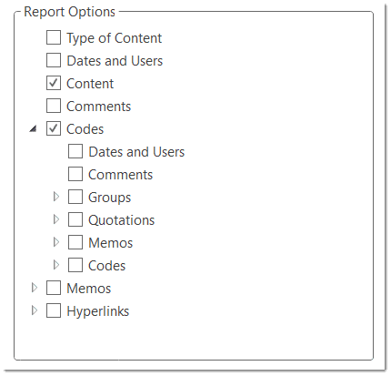 Select what to include in the report