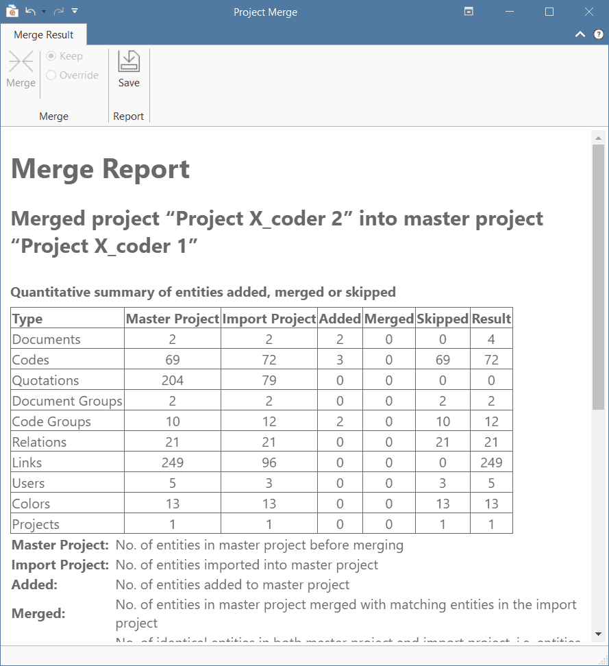 Merge Report