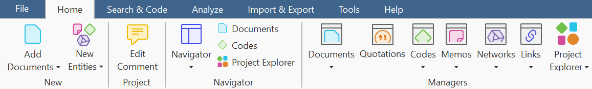 The ATLAS.ti Home tab