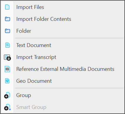 Cinta de opciones Nuevo del Administrador de documentos de ATLAS.ti