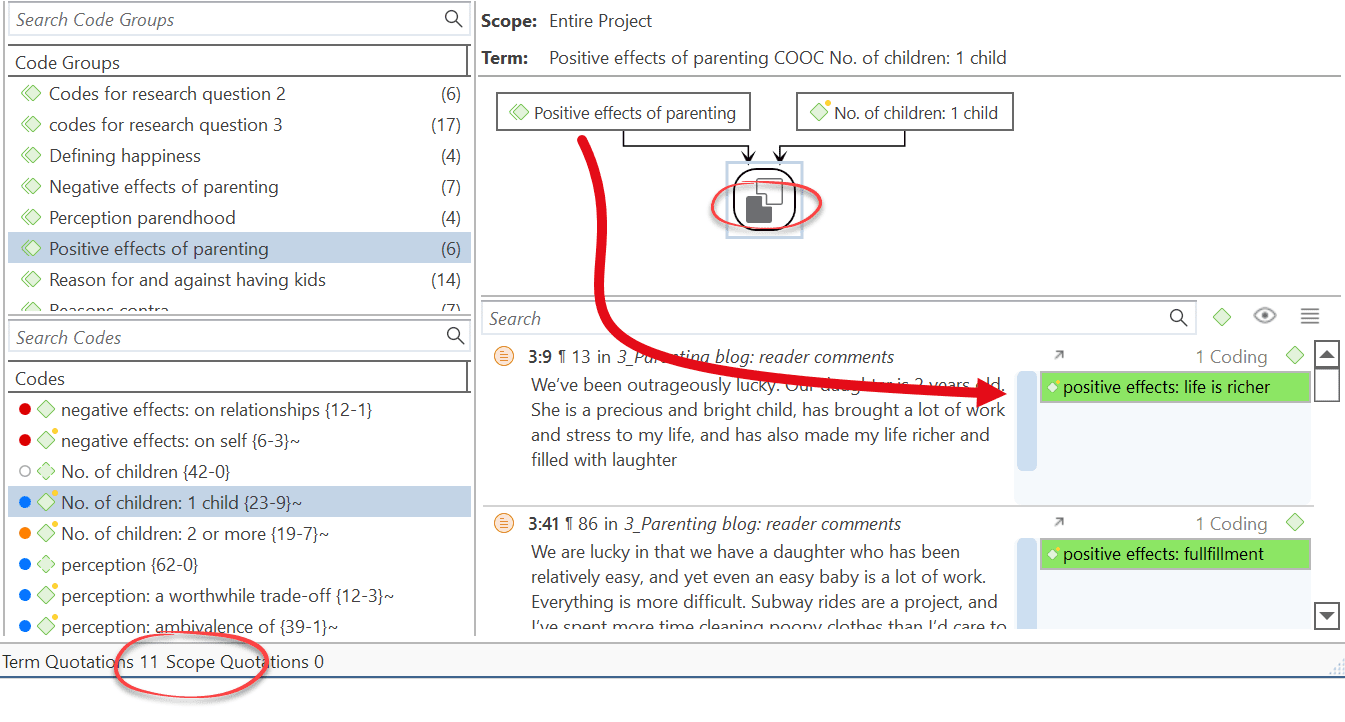 Sequence of codes in co-occurrence query example 1