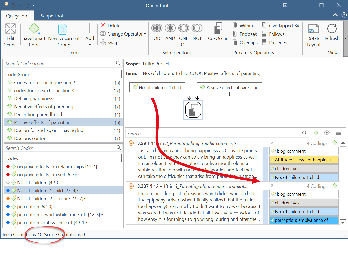 Sequence of codes in co-occurrence query example 2
